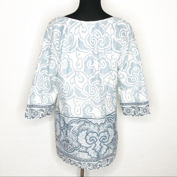 Soft Surroundings light blue white floral scroll print popover top size Medium - Picture 2 of 13